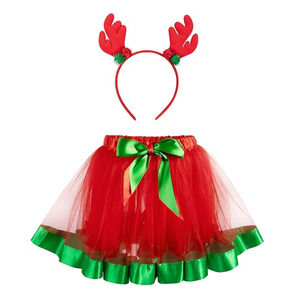 Reindeer Costume 2-5 Yrs Red & Green Tutu with Antler Headband